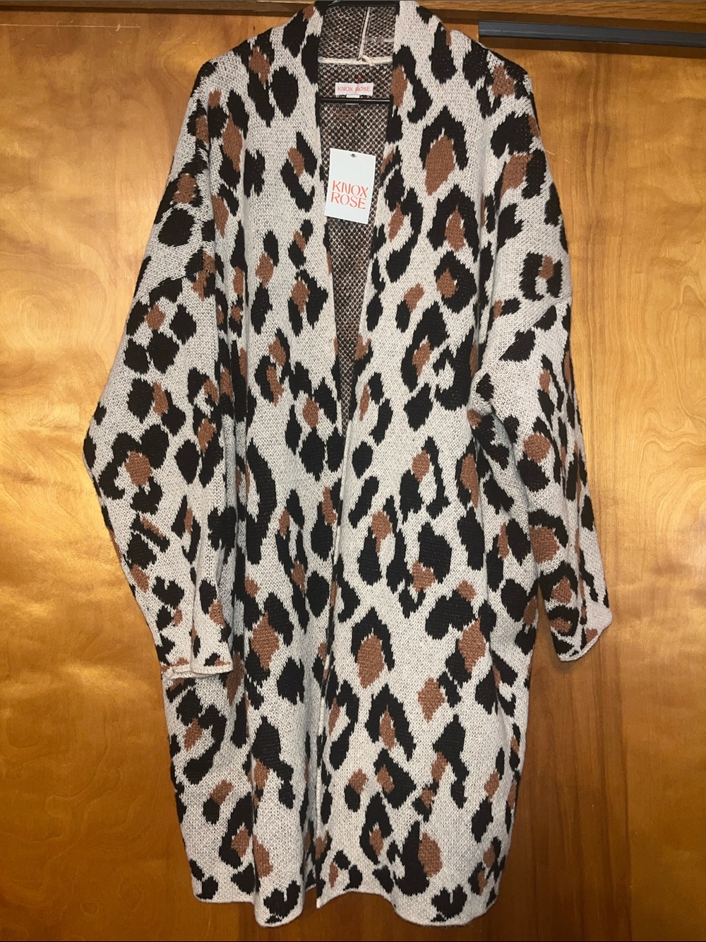 Knox Rose Leopard Print Open Cardigan with pockets - Cream, Black, Brown